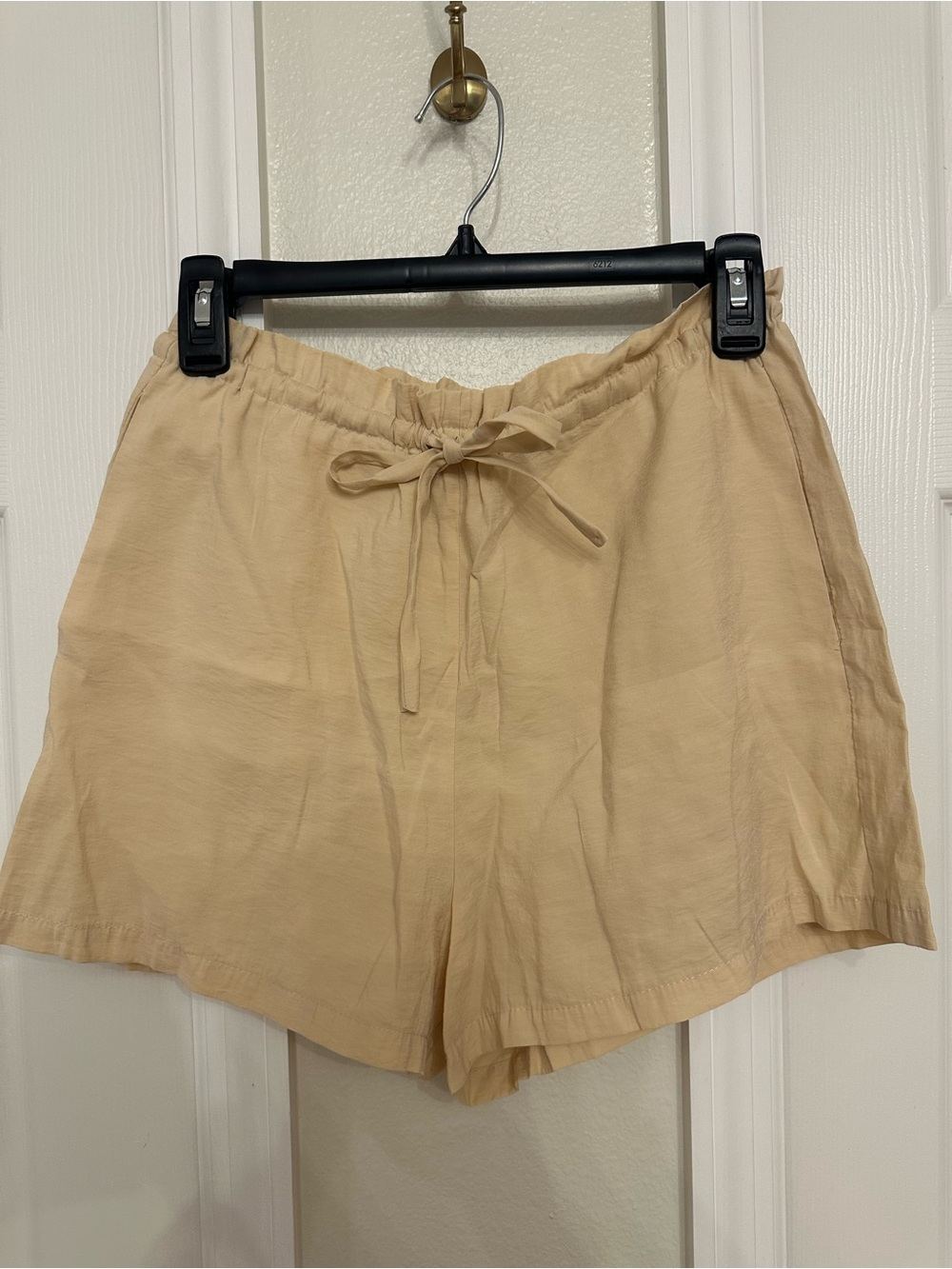 Zara Beige Drawstring Linen-Blend Shorts